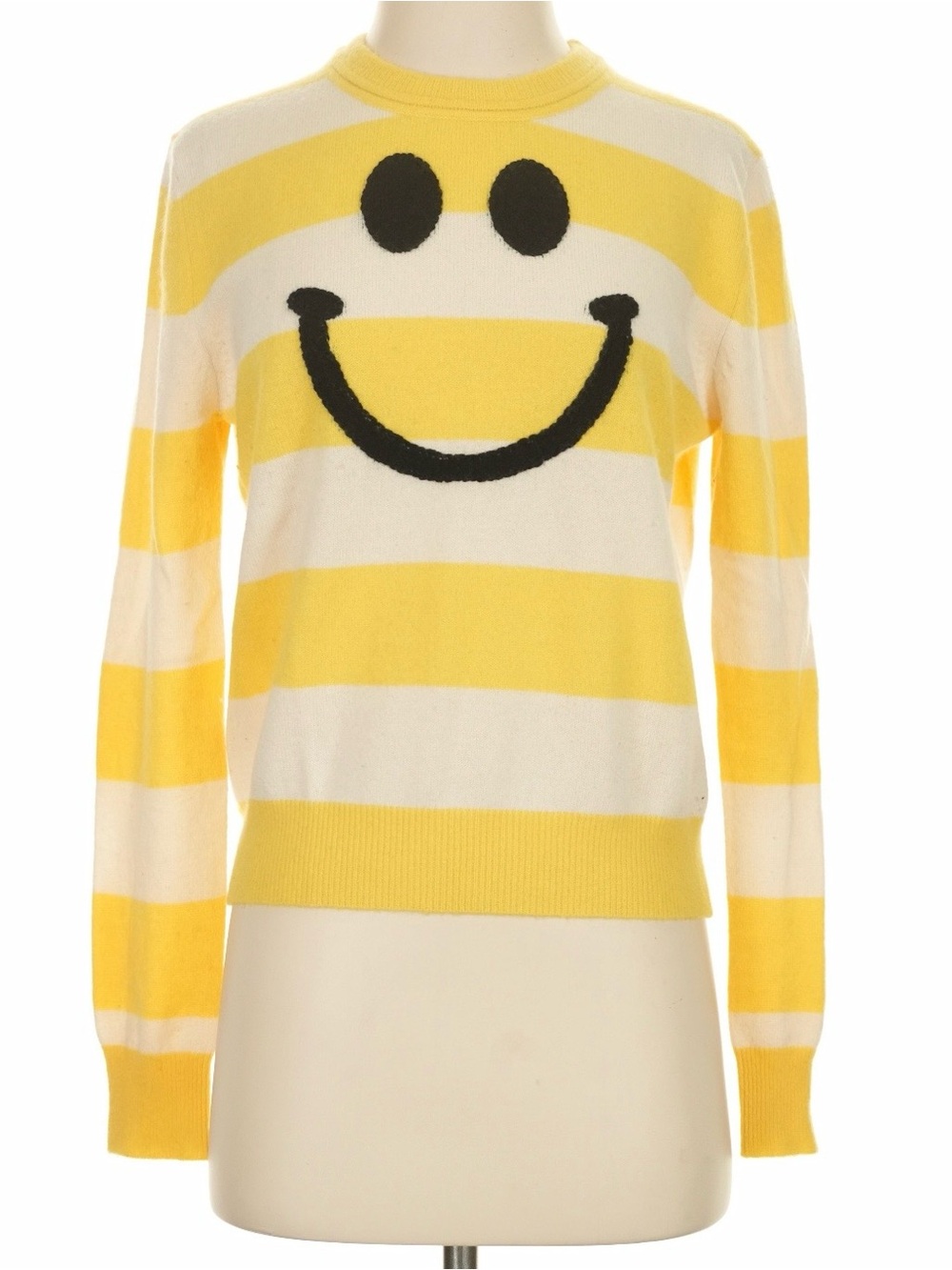 Minnie Rose Yellow and Cream Striped Smiley Crewneck Sweater